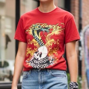 Ed Hardy Cobra Skull Red Cotton Tee Unisex 17/18 Boys/ Women’s S/M NWT $65